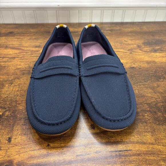 Rothys Womens Size 9.5 Loafers The Driver Navy Blue Knit Preppy Comfort Career - Picture 2 of 11